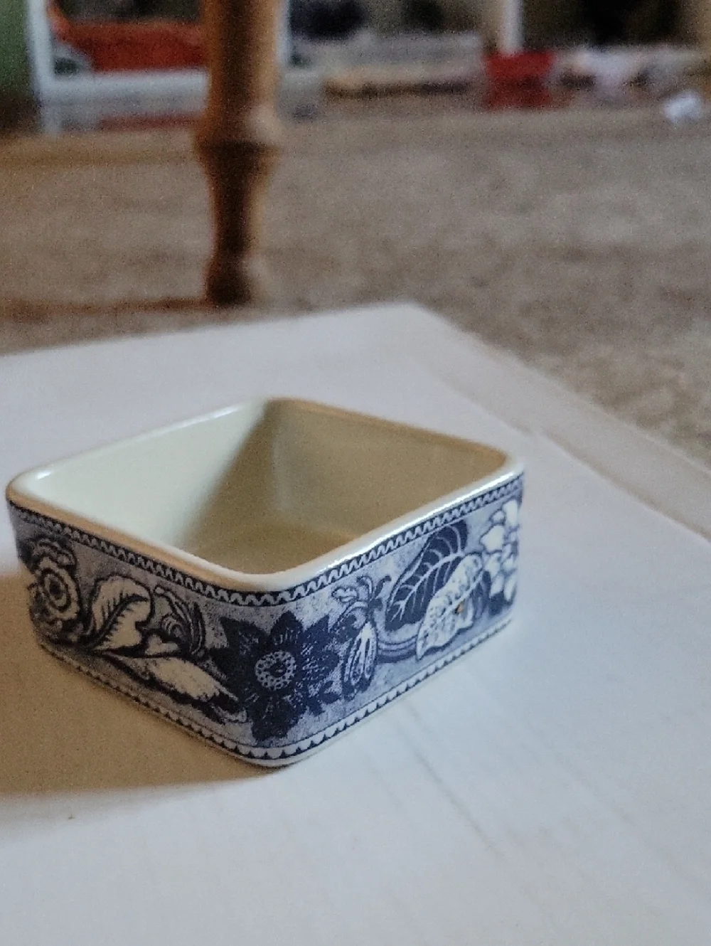 Blue Floral Ceramic Square Bowl - White and Blue - Picture 2 of 3